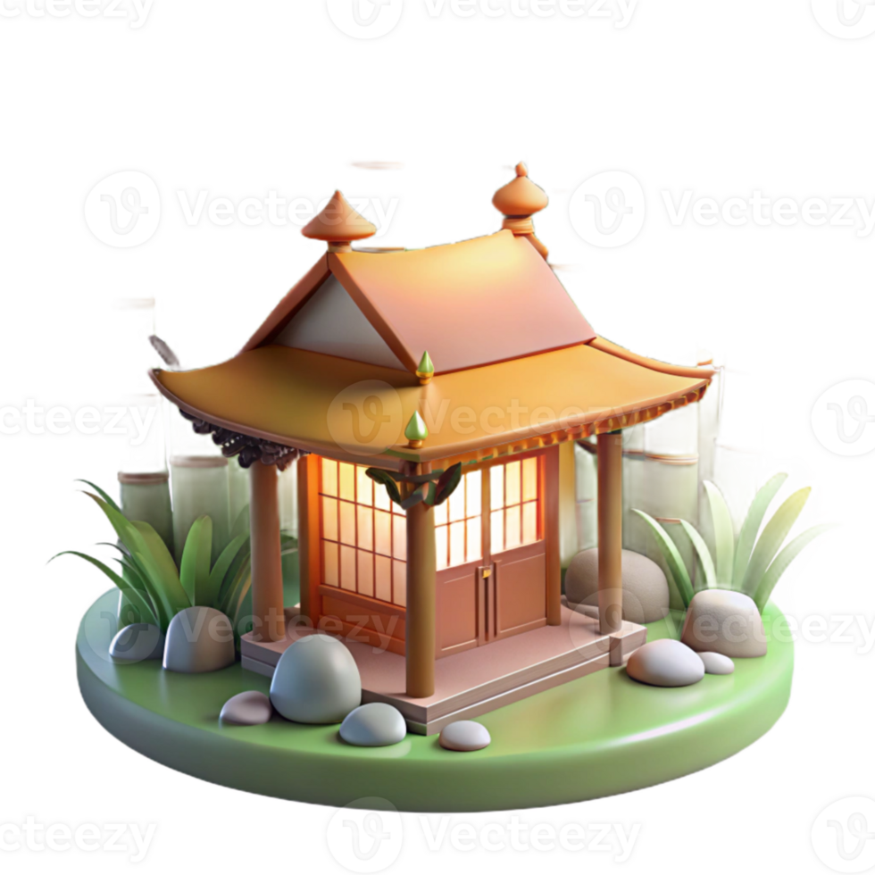 serene classic stunning vintage A Japanese teahouse nestled in a bamboo forest, soft diffused lighting, serene and peaceful atmosphere, watercolor style premium authentic png