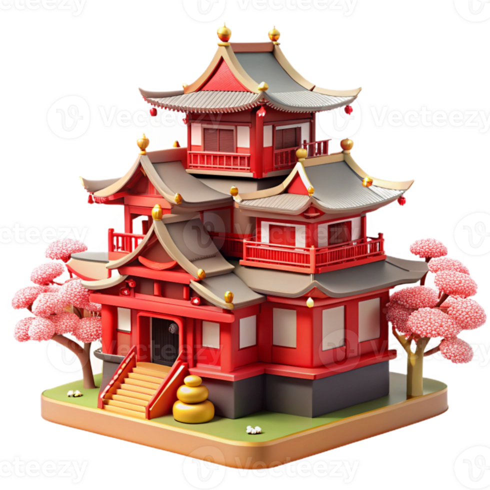 serene traditional beautiful rustic A traditional Japanese castle, intricate wooden details and red lacquer, cherry blossom trees in bloom, soft daylight genuine genuine png
