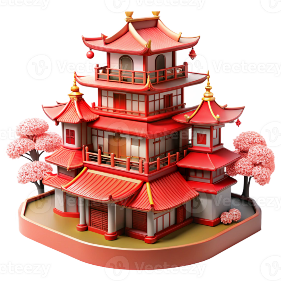 dramatic vintage magnificent abstract A traditional Japanese castle, intricate wooden details and red lacquer, cherry blossom trees in bloom, soft daylight original detailed png