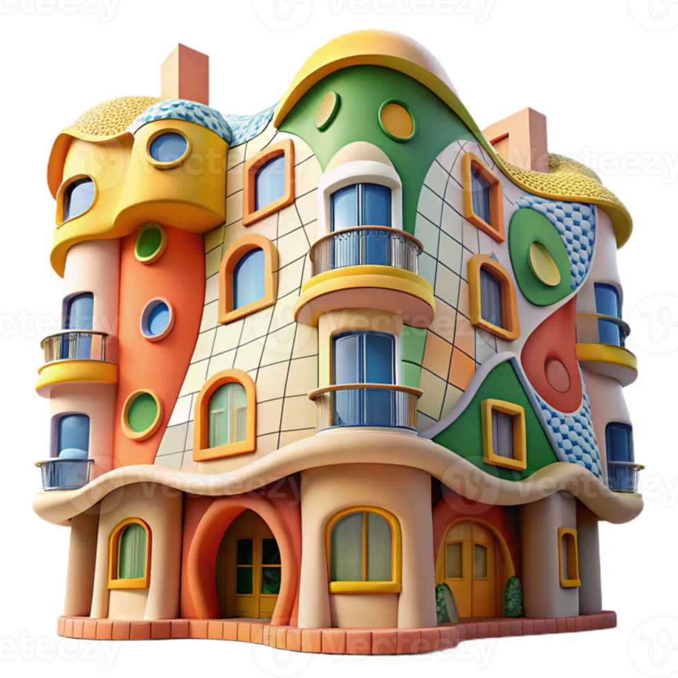 elegant abstract elegant minimalist A Gaudi-inspired apartment building with colorful mosaic tiles and organic shapes, bright midday sunlight, whimsical style authentic high resolution png