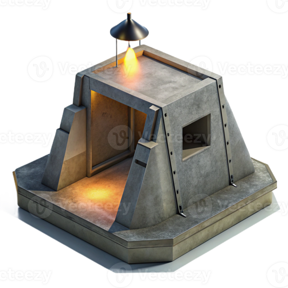 extraordinary classic magnificent vintage A brutalist concrete bunker, harsh shadows cast by a single spotlight, dystopian style exclusive original png