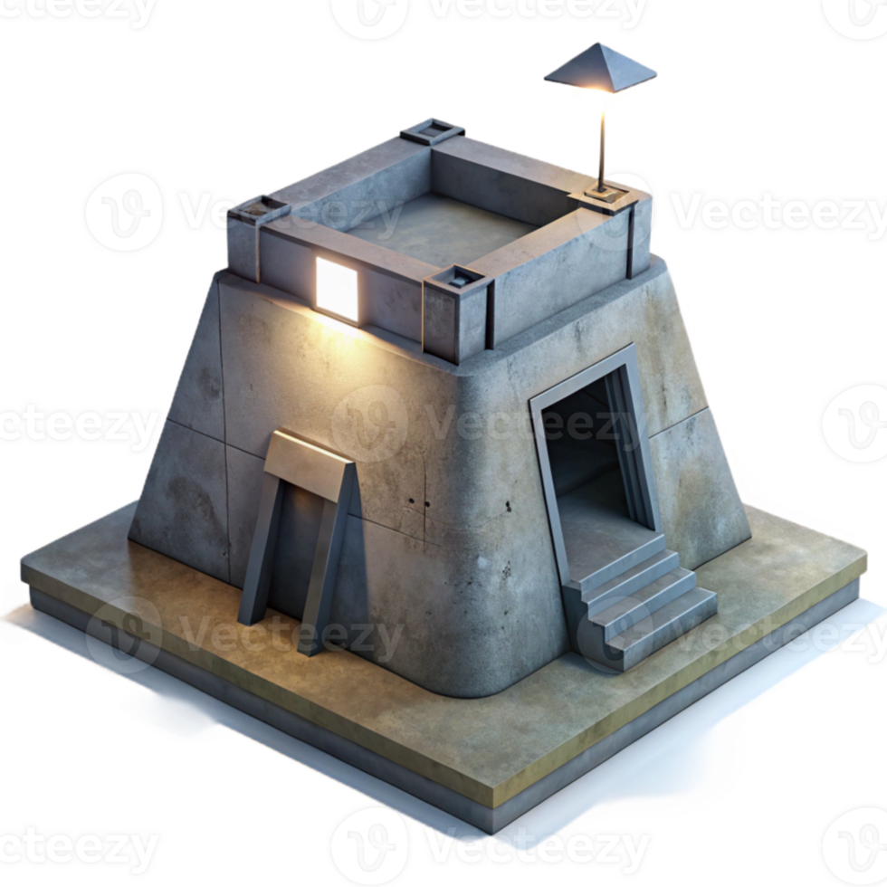 vibrant contemporary beautiful minimalist A brutalist concrete bunker, harsh shadows cast by a single spotlight, dystopian style genuine original png