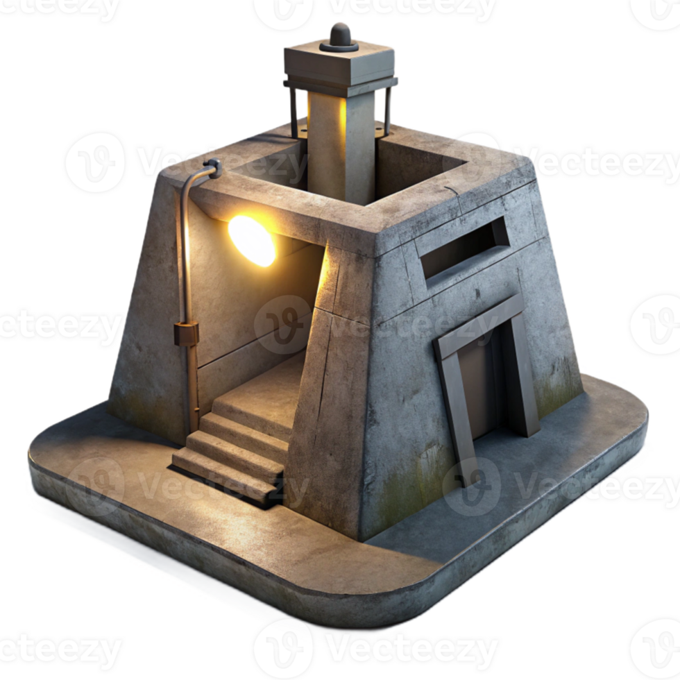 vibrant traditional impressive creative A brutalist concrete bunker, harsh shadows cast by a single spotlight, dystopian style original high quality png