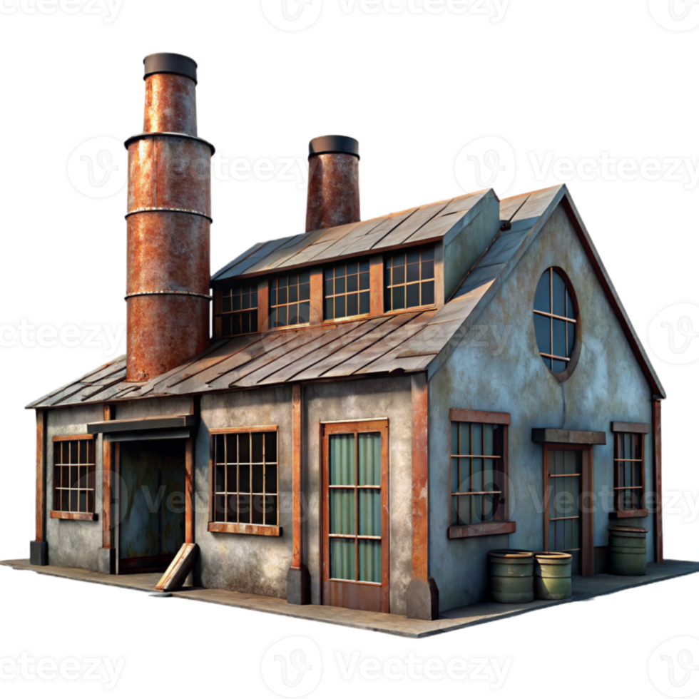 wonderful creative impressive classic An abandoned industrial factory with rusted metal and broken windows, dim overcast lighting, photorealistic style authentic exclusive png