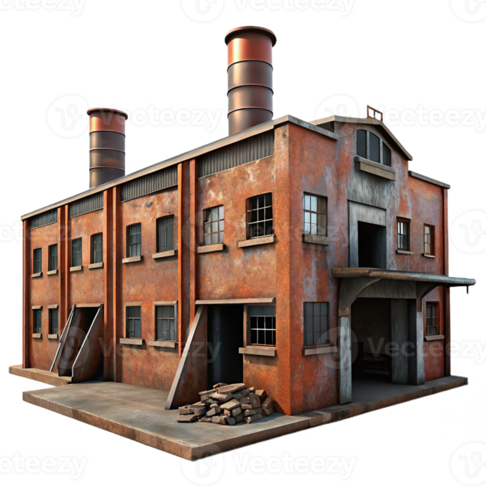 extraordinary abstract serene vintage An abandoned industrial factory with rusted metal and broken windows, dim overcast lighting, photorealistic style high resolution exclusive png