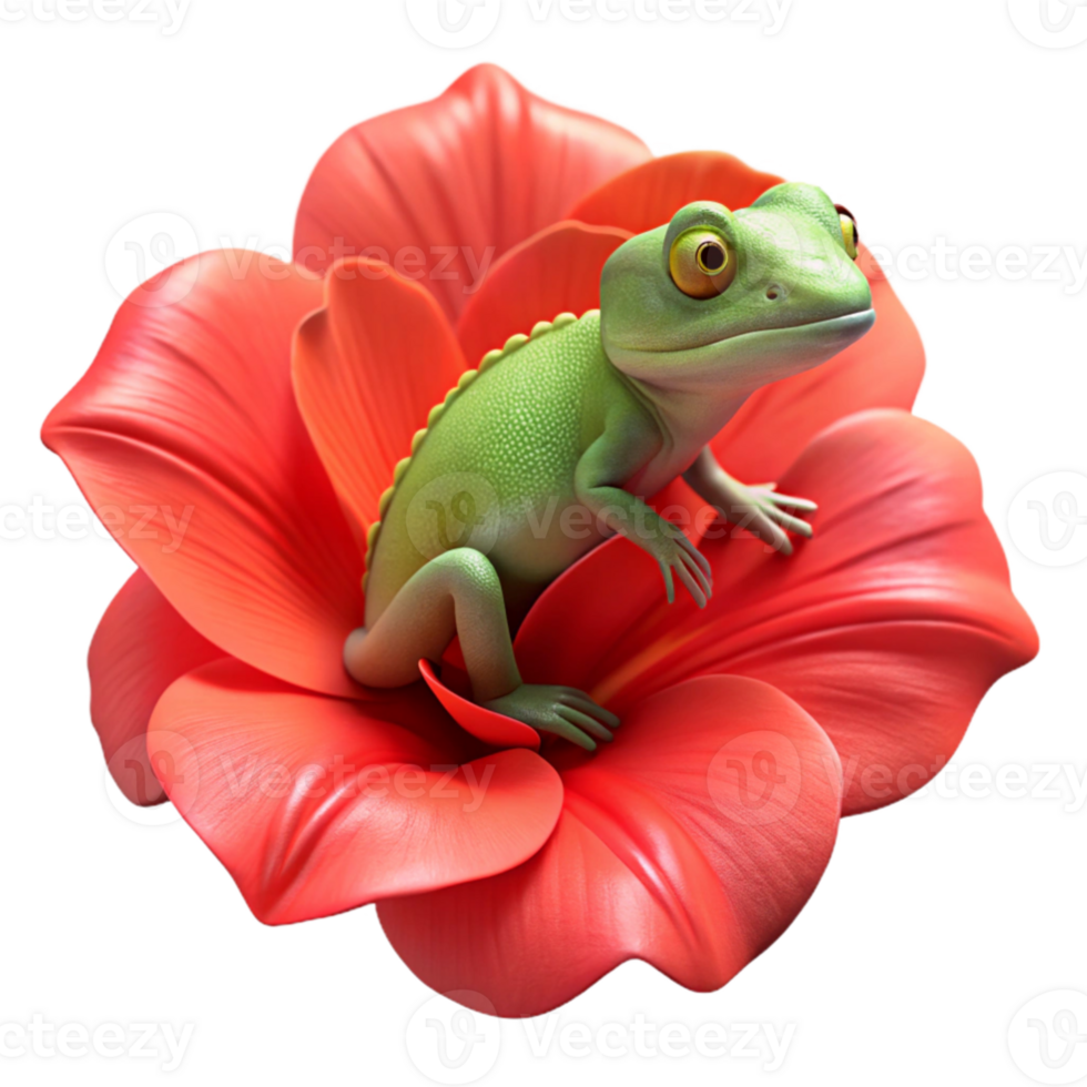 stunning traditional extraordinary minimalist A chameleon perched on a bright red hibiscus flower, vibrant colors, macro photography style, studio lighting genuine genuine png