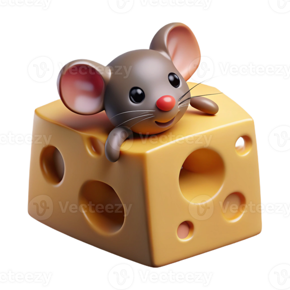 beautiful minimalist dramatic artistic A tiny mouse peeking out of a hole in a block of cheese, comical expression, warm lighting, cartoon style high resolution high quality png