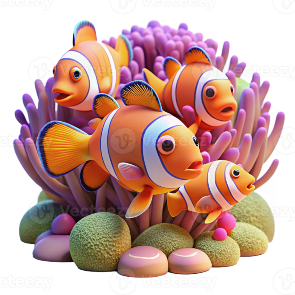 elegant rustic dramatic creative A group of colorful clownfish swimming amongst anemones, vibrant coral reef setting, underwater photography style, natural lighting professional detailed png
