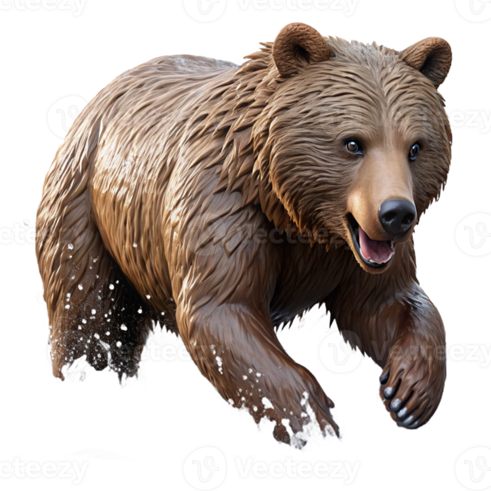 beautiful classic impressive vintage A solitary grizzly bear fishing in a rushing river, detailed fur and water splashes, natural lighting, wildlife photography style original premium png