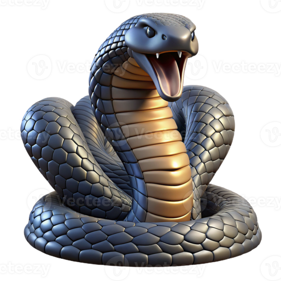 beautiful vintage beautiful modern A coiled king cobra with hood flared, menacing pose, detailed scales, studio lighting, dark and moody professional genuine png