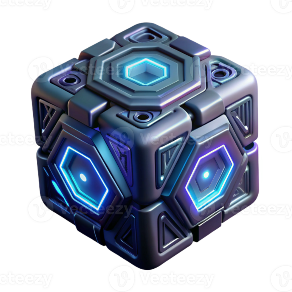 wonderful classic impressive abstract A single, glowing, futuristic data cube floating in darkness, intricate glyphs carved into its surface, ethereal lighting, science fiction style high quality... png