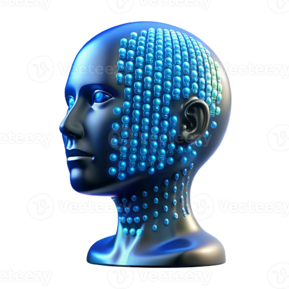 wonderful artistic stunning contemporary A transparent human head filled with binary code, glowing from within, digital art style original high quality png