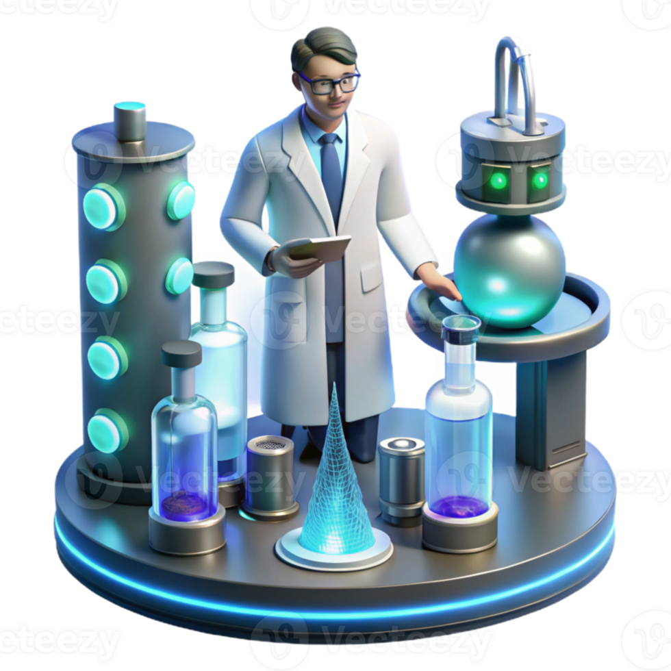 magnificent traditional dramatic vintage A scientist working in a futuristic laboratory filled with glowing equipment, cool, clinical lighting, photorealistic, high resolution 4K png