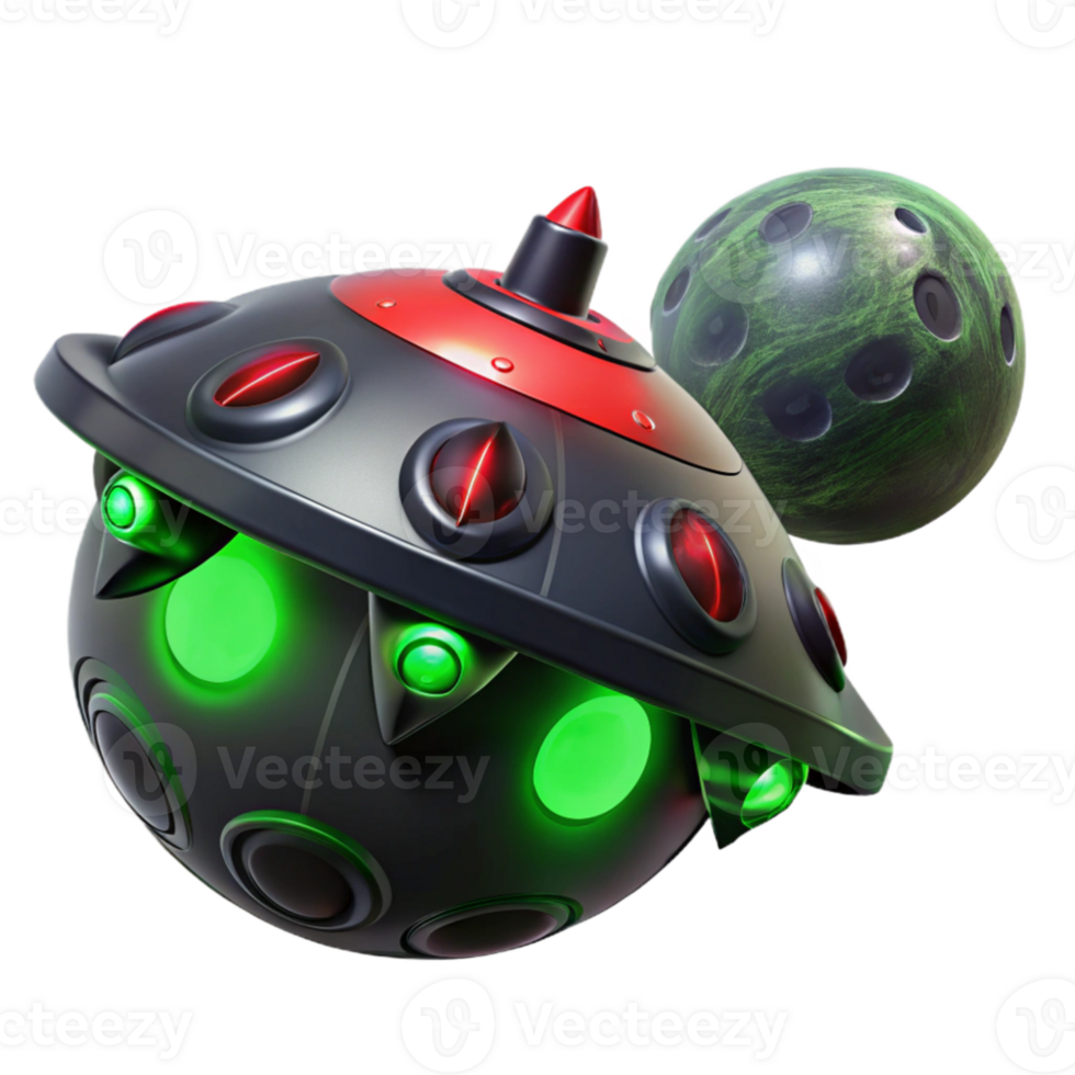 dramatic classic wonderful artistic A sleek, black spaceship, adorned with glowing crimson tribal markings, descends towards a desolate alien planet, bathed in the eerie green light of its two... png