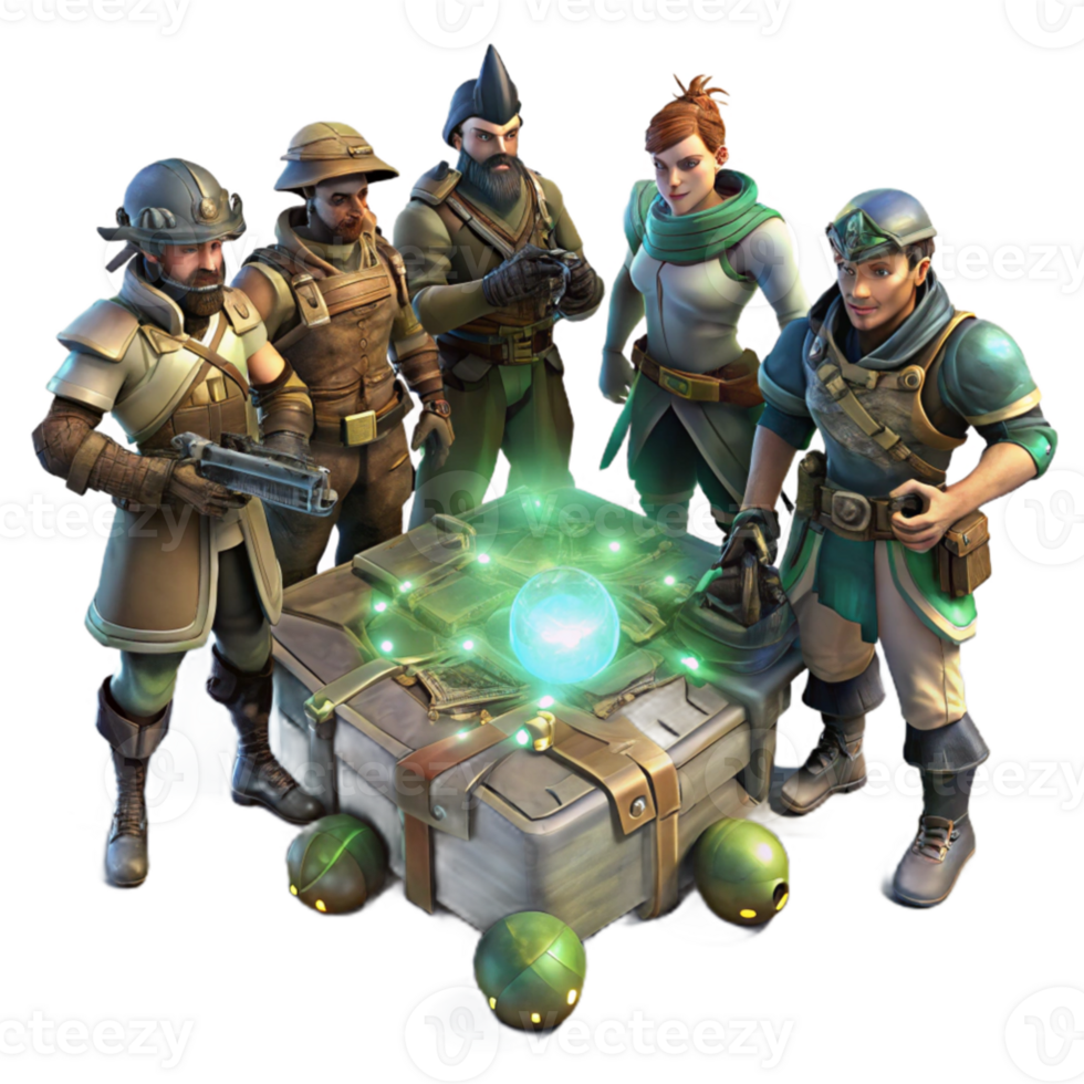 magnificent modern dramatic minimalist A group of space pirates, clad in ragged clothing and wielding laser pistols, gathered around a holographic map of a treasure planet.... png