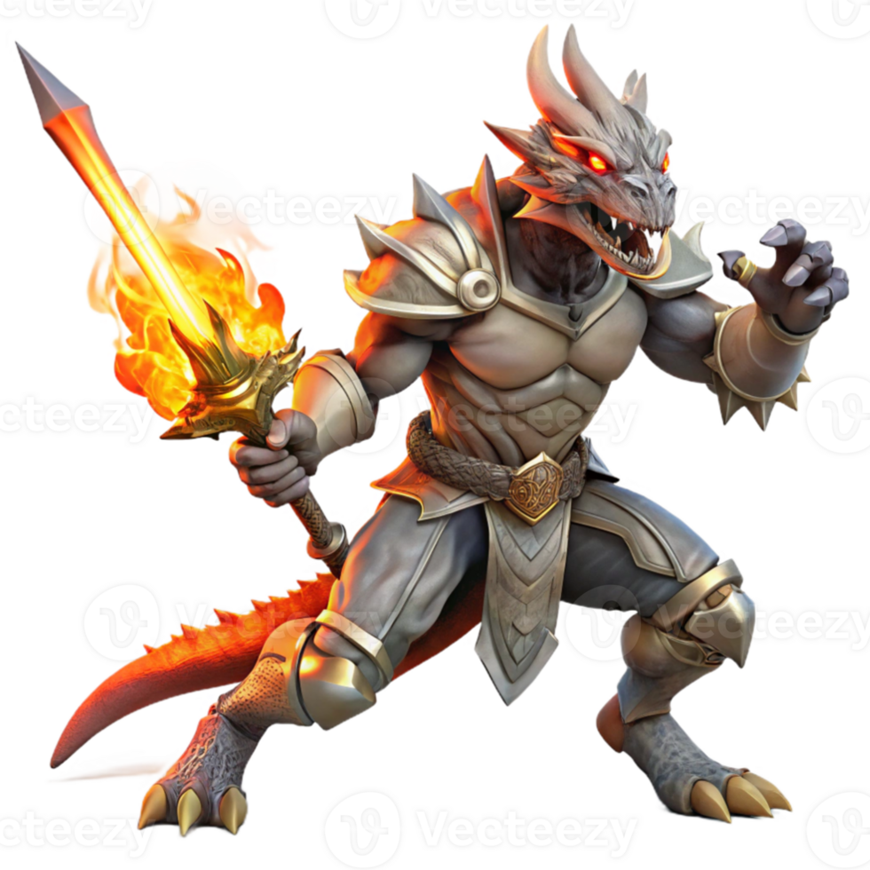 wonderful artistic vibrant classic A fierce dragonborn warrior wielding a flaming sword, dynamic pose, dramatic lighting, Frank Frazetta style exclusive premium png