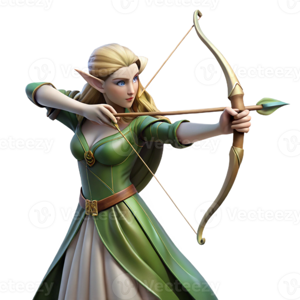 dramatic minimalist dramatic abstract An elegant elf archer aiming her bow at a unseen target, dramatic lighting, flowing robes, pre-Raphaelite style authentic detailed png