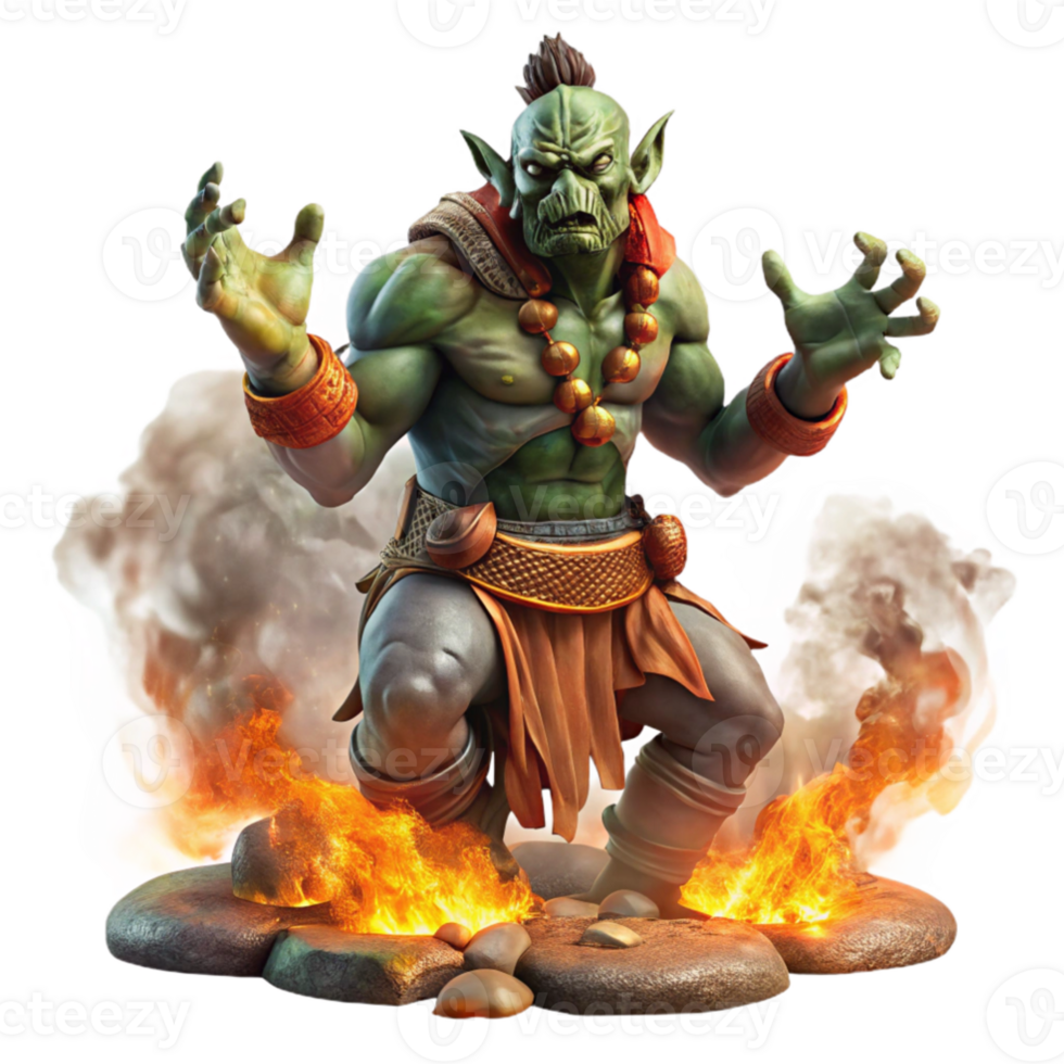 wonderful artistic magnificent traditional A stoic orc shaman performing a ritual amidst swirling smoke, firelight, intense detail, Greg Rutkowski style high resolution professional png