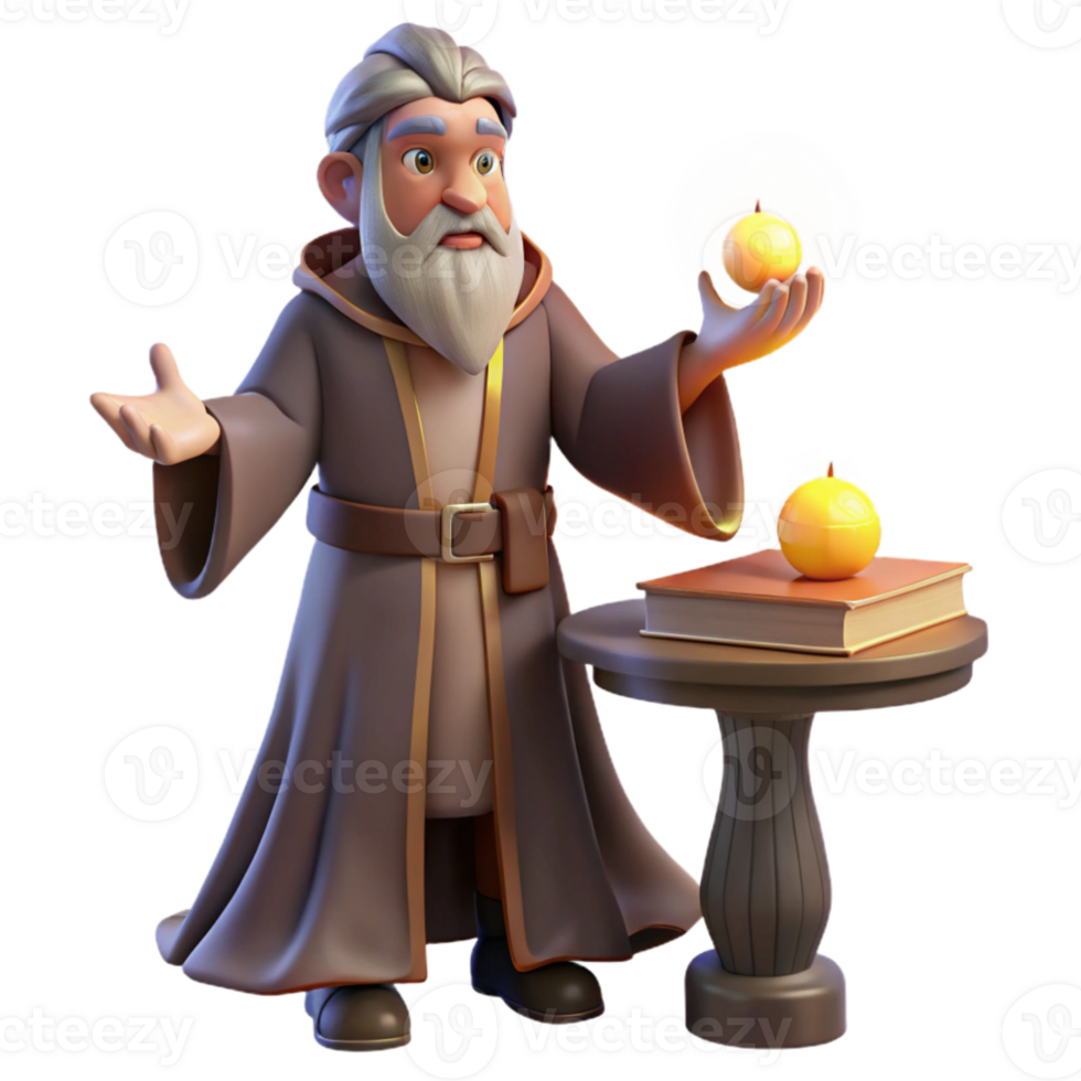 magnificent modern extraordinary abstract A wise old wizard casting a spell in his study, glowing orbs, warm lighting, Rembrandt style authentic premium png