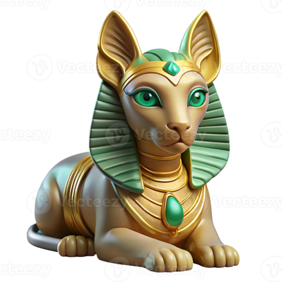 serene artistic dramatic minimalist A beautiful sphinx with emerald eyes, intricate details, Egyptian inspired, art deco style 4K high resolution png
