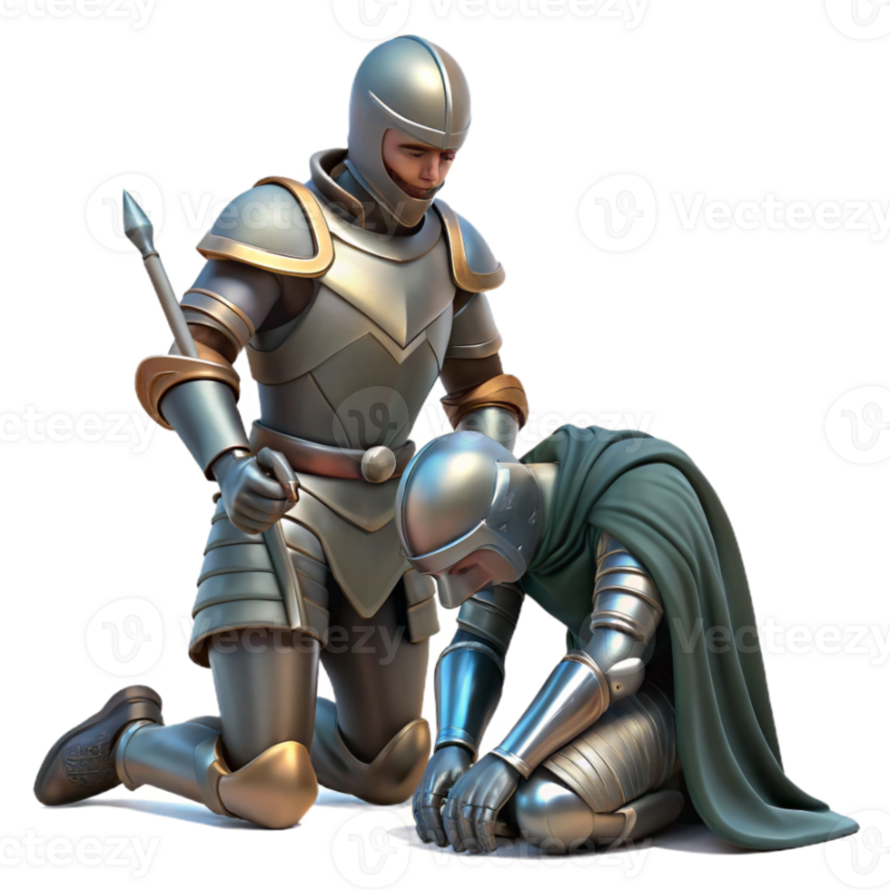 elegant abstract stunning contemporary A lone knight kneeling before a fallen comrade, somber lighting, realistic armor, historical fantasy exclusive detailed png