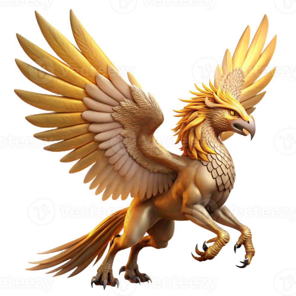 beautiful traditional serene rustic A majestic griffin taking flight, its feathers catching the golden rays of a setting sun, rendered in a highly detailed digital painting style high quality... png