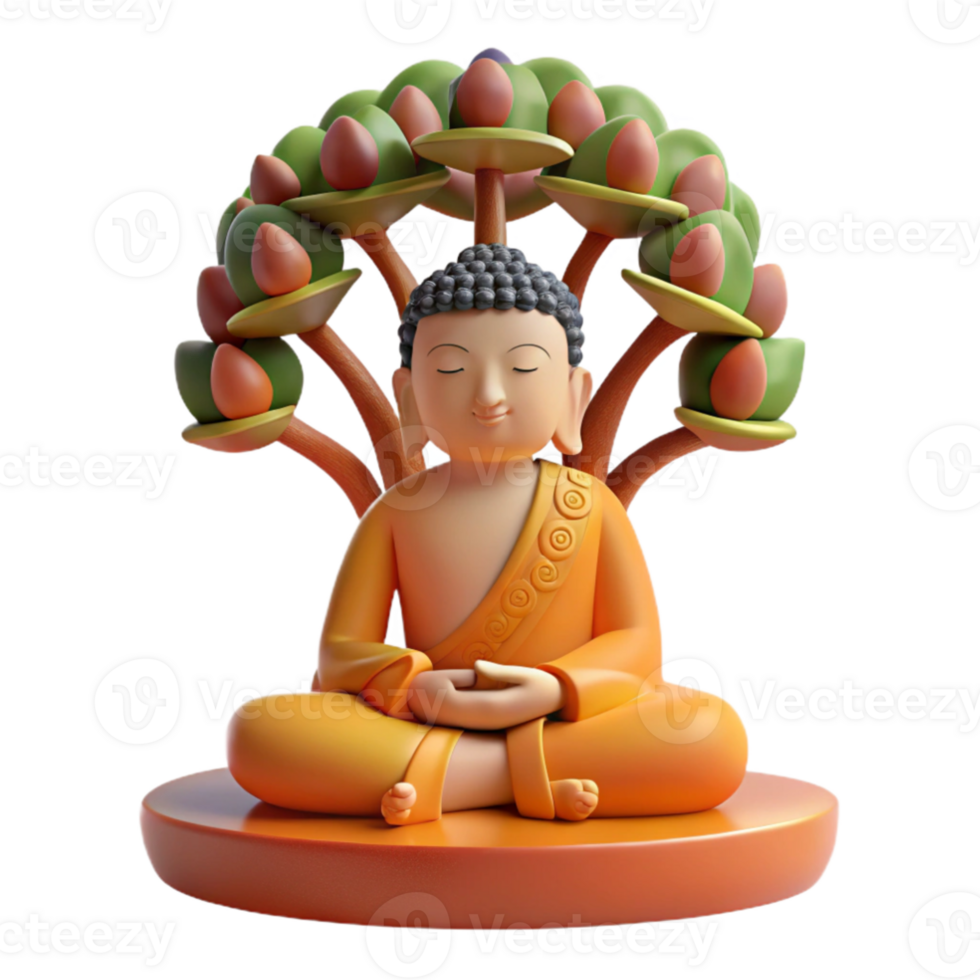 vibrant modern impressive creative A contemplative Buddha sitting under the Bodhi tree, bathed in the soft light of dawn, intricate details and serene expression, in a traditional Thangka painting... png