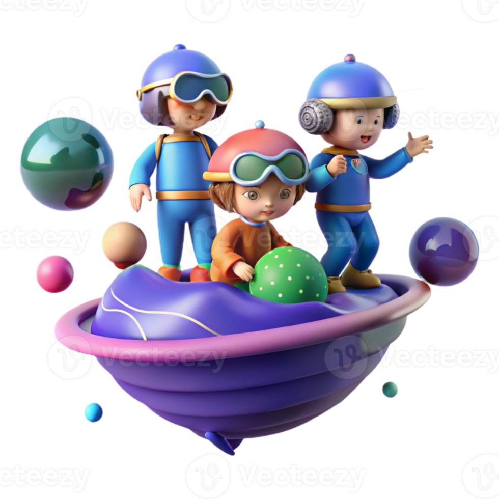 serene rustic extraordinary traditional A group of children, wearing futuristic clothing, play amongst the floating islands of a gas giant. Whimsical, colorful style original detailed png