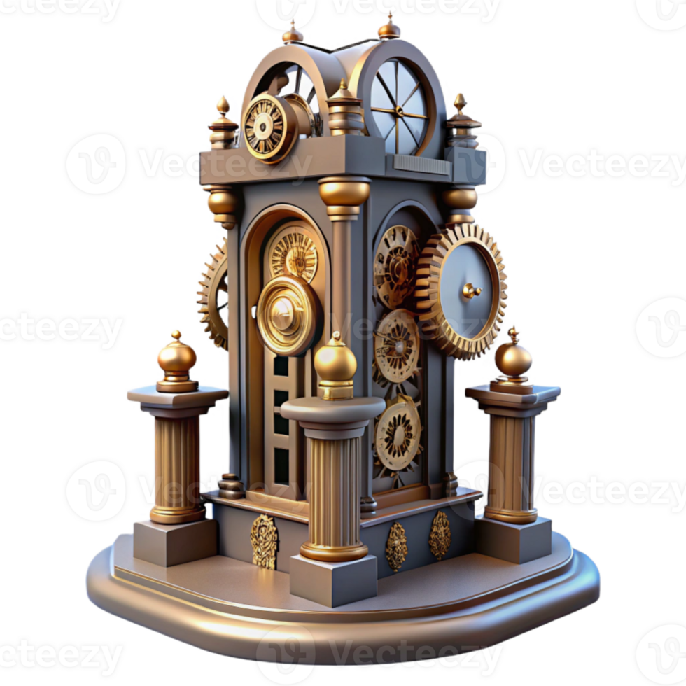 extraordinary creative extraordinary artistic A towering Art Deco clock tower, intricate gears and mechanisms visible, steampunk aesthetic, dramatic lighting, digital painting premium authentic png