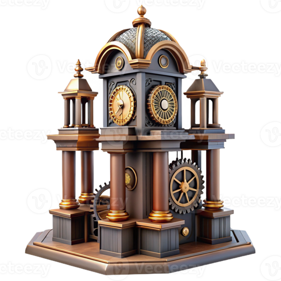 dramatic abstract beautiful vintage A towering Art Deco clock tower, intricate gears and mechanisms visible, steampunk aesthetic, dramatic lighting, digital painting 4K genuine png