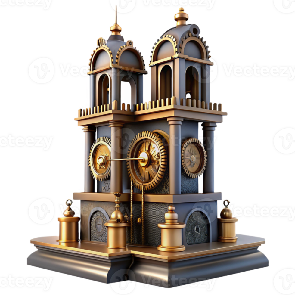 elegant creative impressive rustic A towering Art Deco clock tower, intricate gears and mechanisms visible, steampunk aesthetic, dramatic lighting, digital painting detailed exclusive png