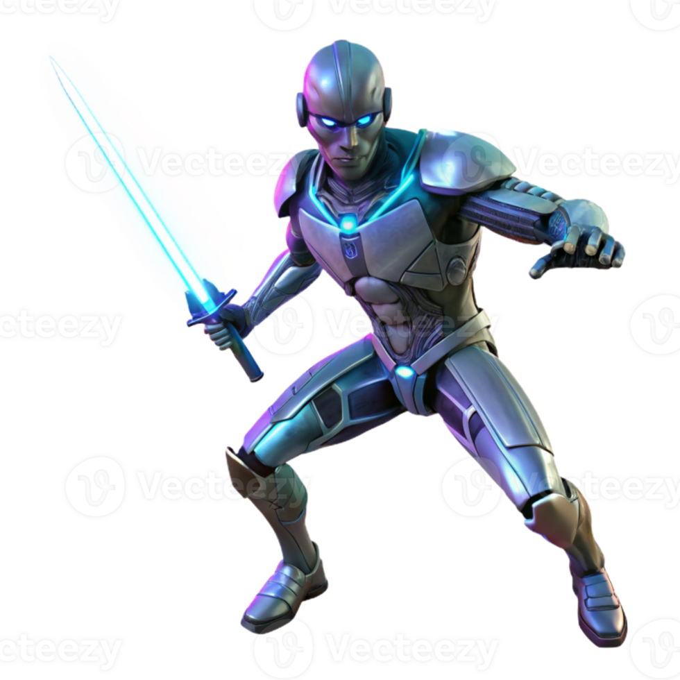 vibrant creative impressive artistic A cyborg with glowing circuitry woven into their skin, wielding a plasma sword, dramatic chiaroscuro lighting, cyberpunk style authentic original png