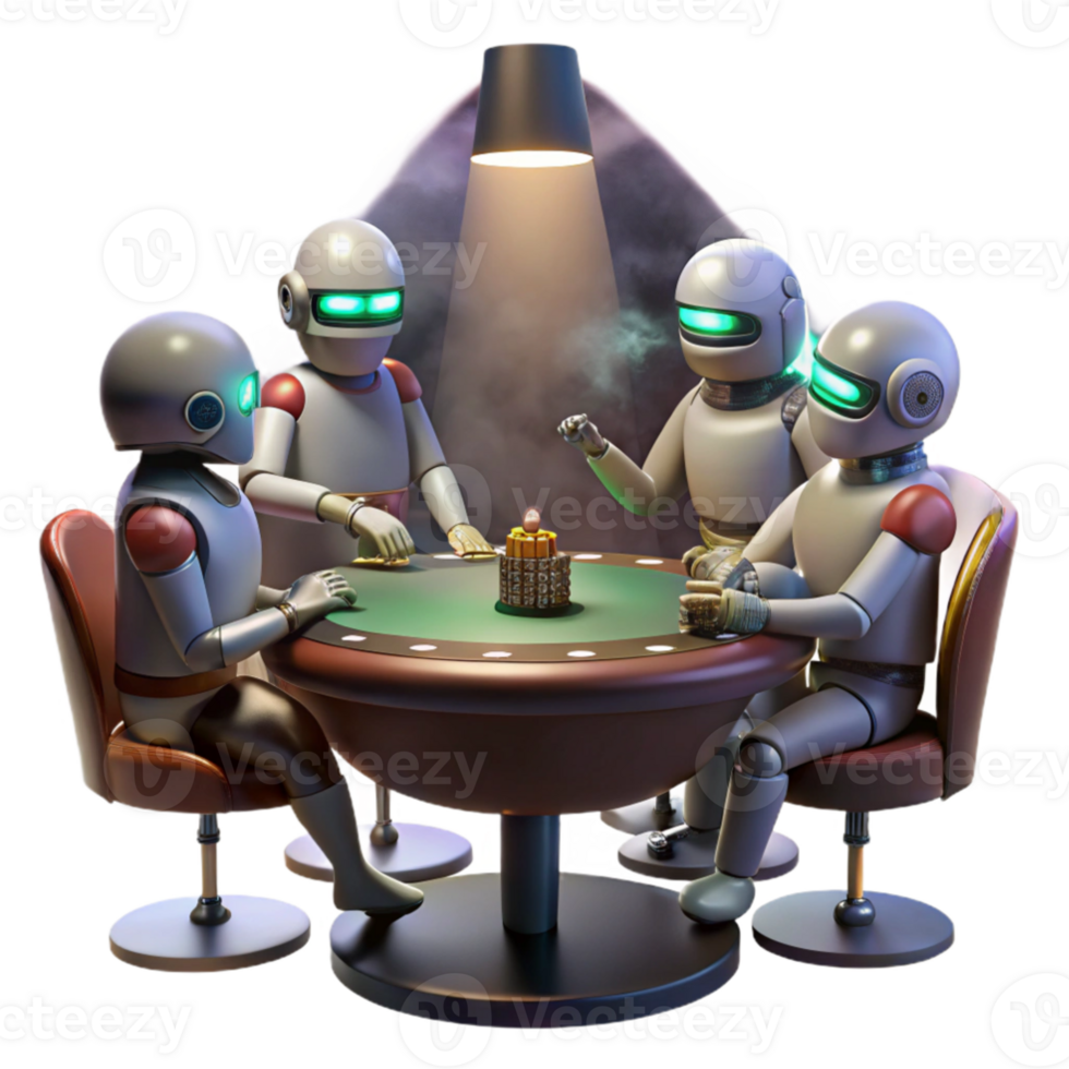 beautiful abstract dramatic abstract A group of robots playing poker in a smoky, dimly lit saloon on a distant planet, dramatic spotlighting, gritty realism style authentic professional png