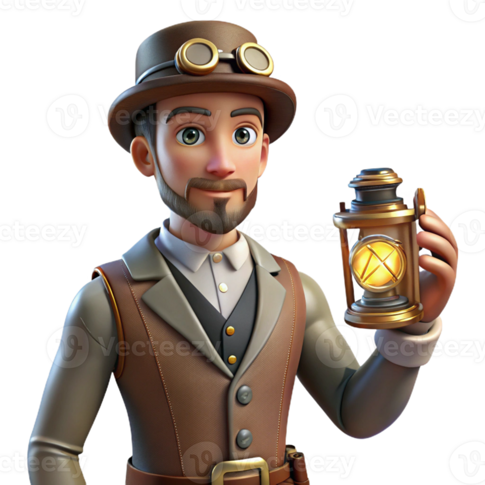 dramatic traditional extraordinary modern A time traveler in Victorian clothing holding a futuristic device, soft, diffused lighting, steampunk style high quality genuine png