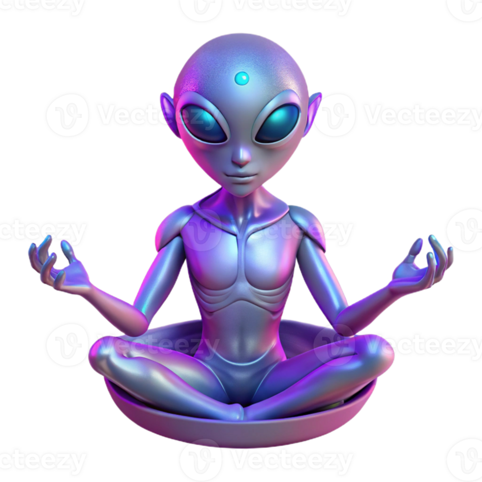 beautiful classic stunning minimalist A humanoid alien with iridescent scales and multiple eyes, meditating in a zero-gravity chamber, soft, purple lighting, digital painting style original authentic png