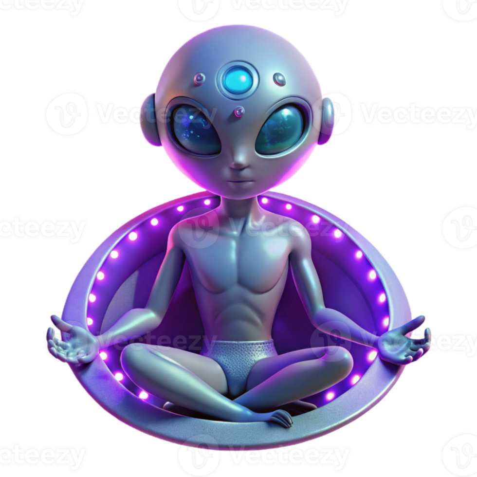magnificent contemporary beautiful abstract A humanoid alien with iridescent scales and multiple eyes, meditating in a zero-gravity chamber, soft, purple lighting, digital painting style 4K exclusive png