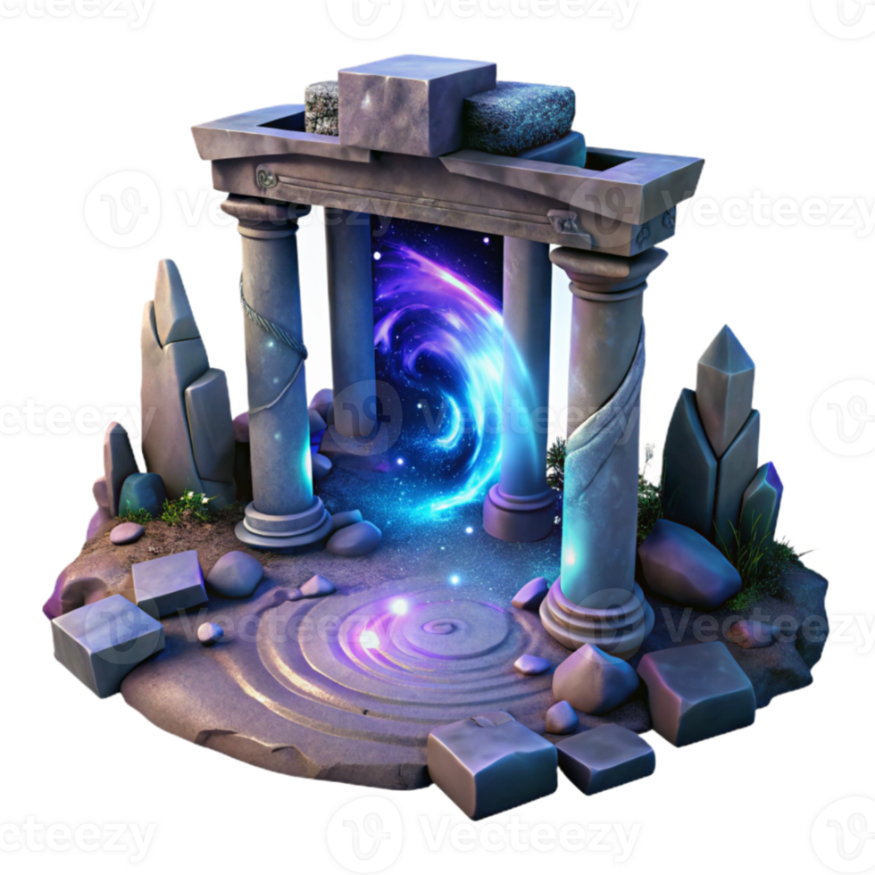 serene classic magnificent traditional A portal swirling with galaxies and nebulae, surrounded by ancient ruins, mysterious, glowing lighting, fantasy art style 4K premium png