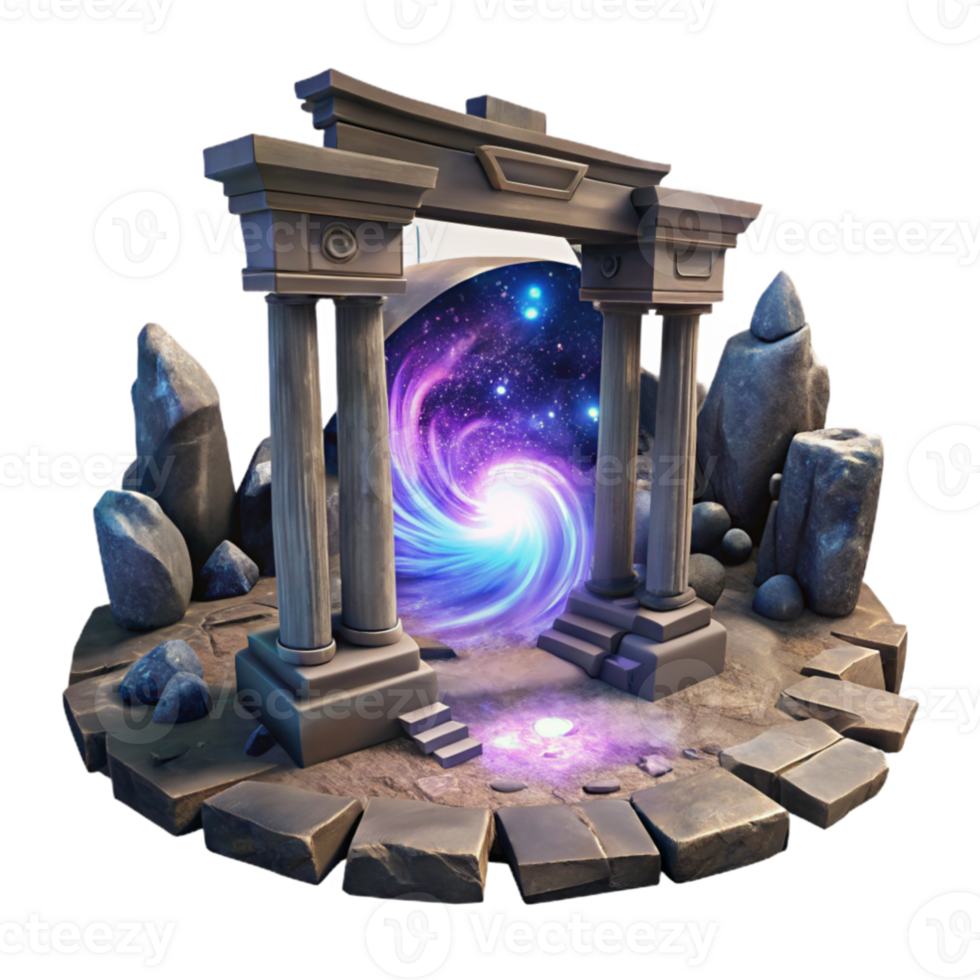 beautiful classic elegant modern A portal swirling with galaxies and nebulae, surrounded by ancient ruins, mysterious, glowing lighting, fantasy art style exclusive 4K png