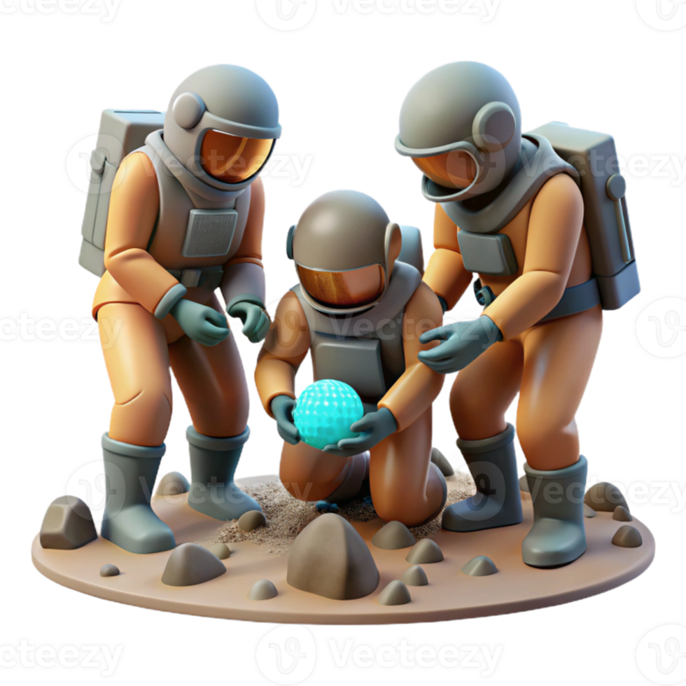 stunning minimalist impressive abstract A group of explorers in environmental suits discovering a strange artifact on an alien planet, muted, overcast lighting, cinematic style premium exclusive png