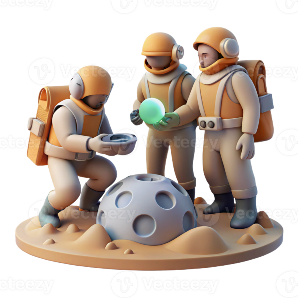 beautiful rustic impressive contemporary A group of explorers in environmental suits discovering a strange artifact on an alien planet, muted, overcast lighting, cinematic style high quality 4K png