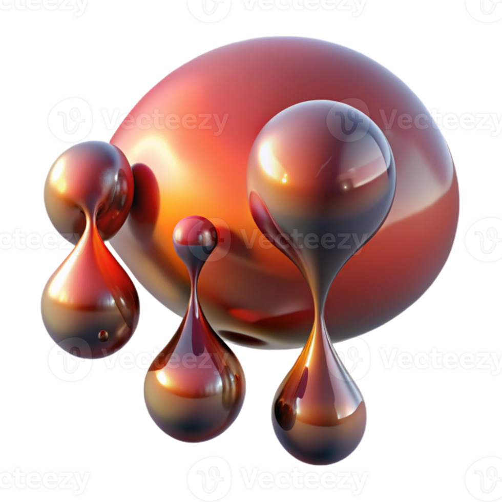 serene contemporary impressive abstract Liquid mercury droplets suspended in mid-air, reflecting a distorted image of a crimson sunset, in a surrealist style exclusive exclusive png
