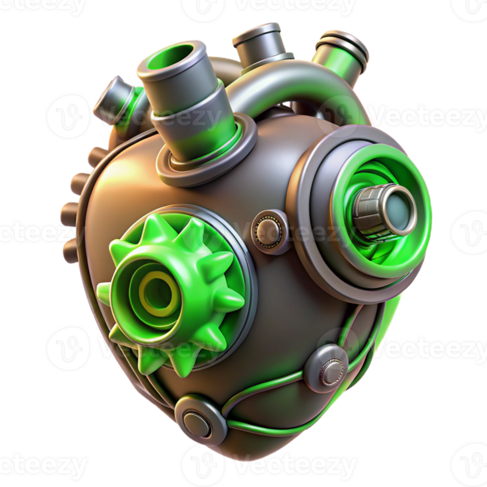 serene classic elegant vintage A highly detailed, biomechanical steampunk heart, pulsating with glowing green energy, intricate gears and pipes, dramatic backlighting 4K professional png