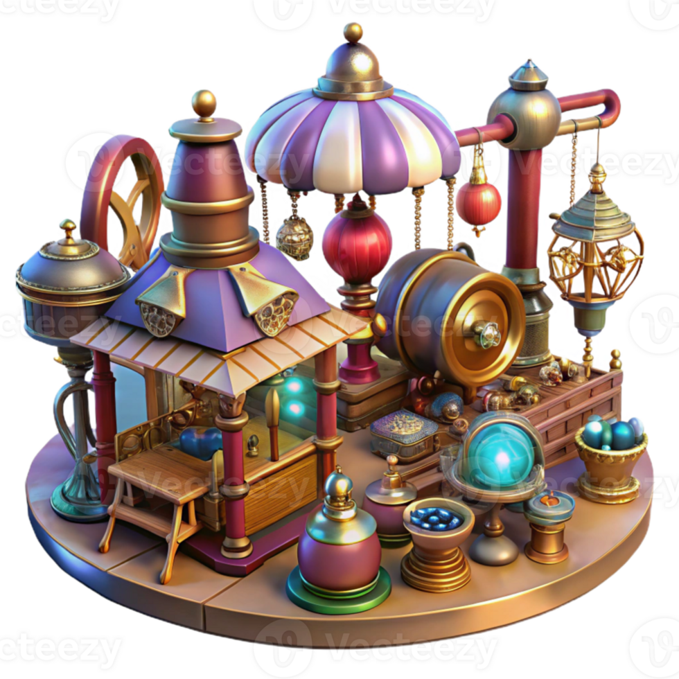 vibrant traditional dramatic artistic A bustling steampunk marketplace, filled with intricate gadgets and automatons, vibrant colors, lit by hanging gas lamps casting long shadows professional... png