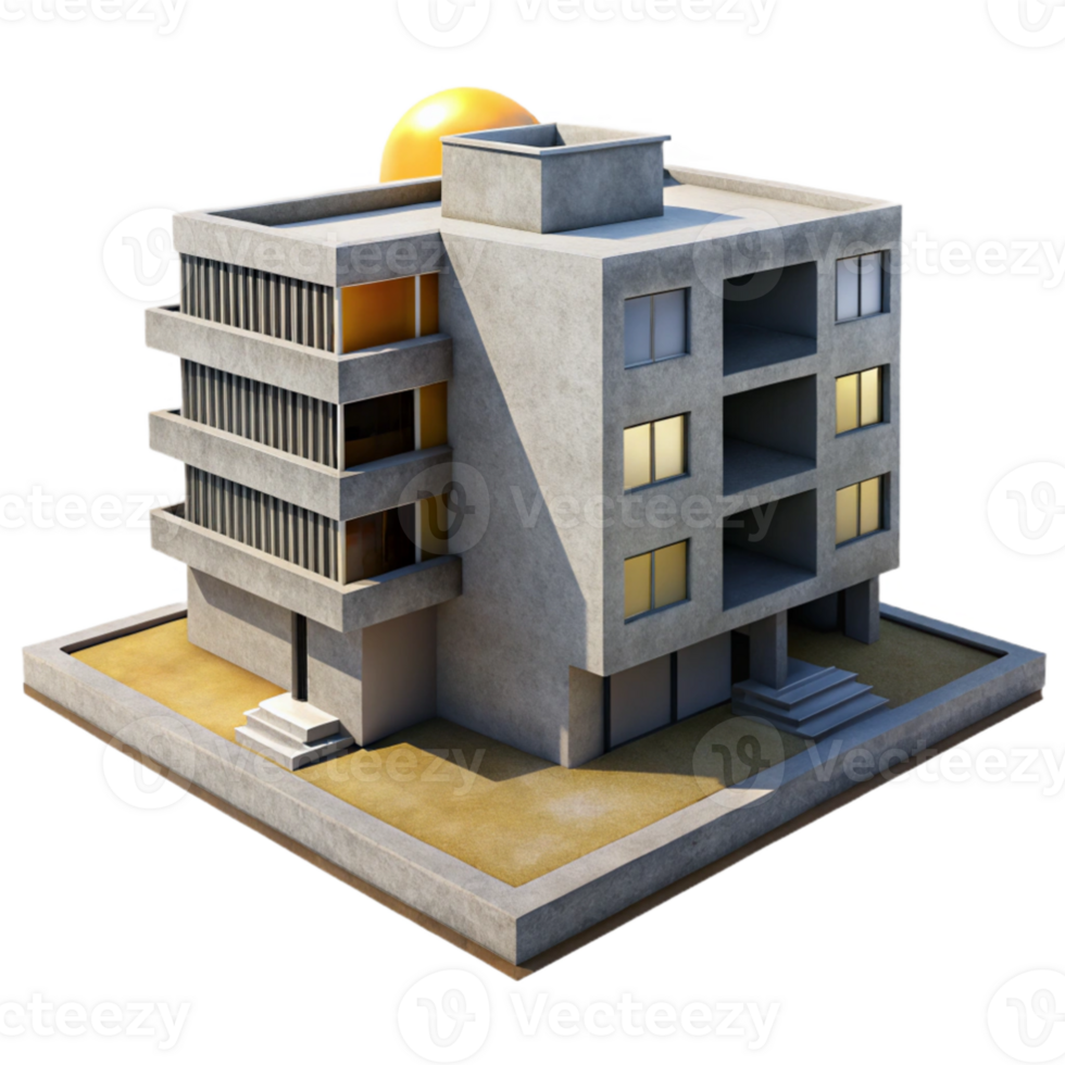beautiful classic extraordinary contemporary A single, brutalist concrete apartment complex, harsh midday sun, stark shadows, dystopian, photorealistic, high resolution 4K png