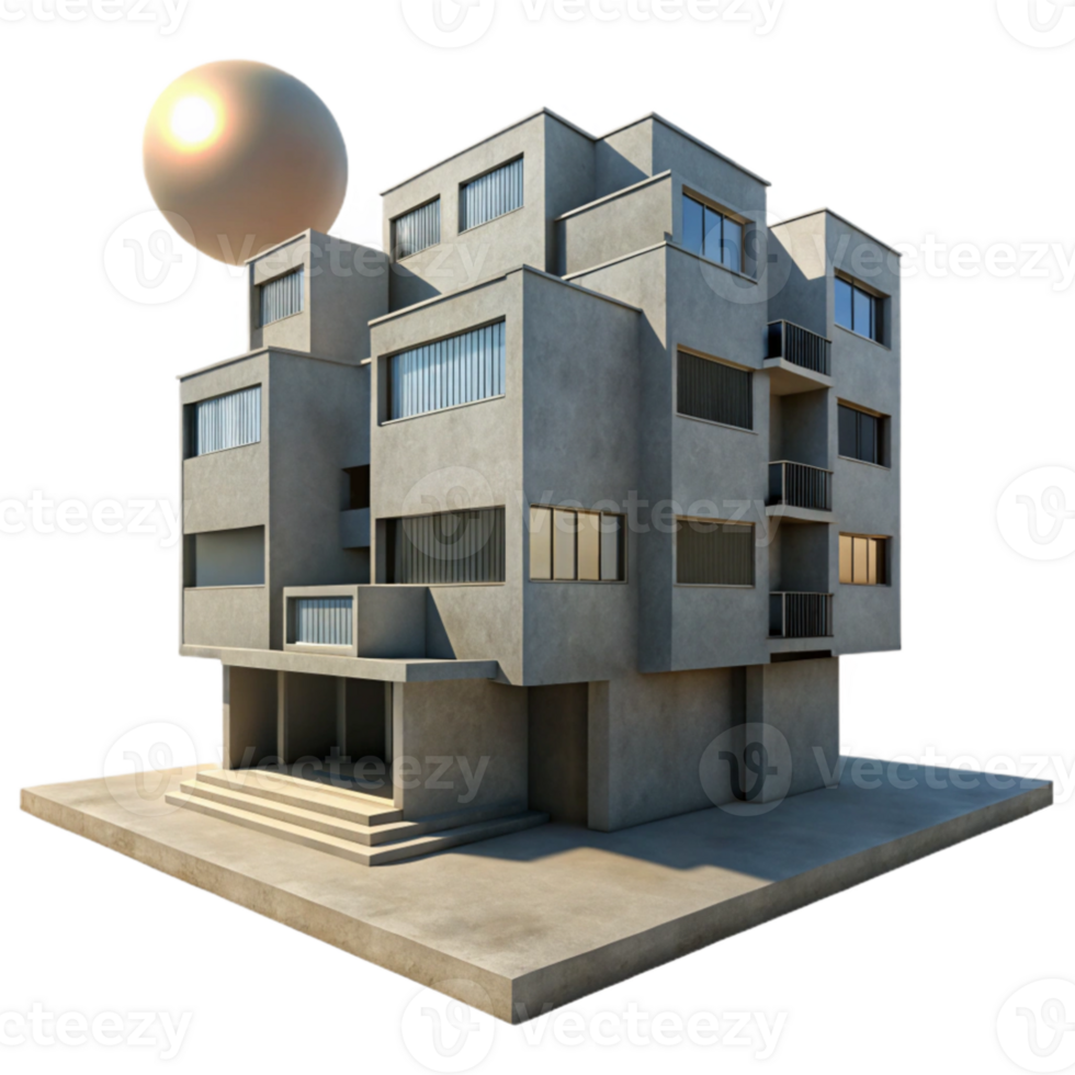 dramatic modern elegant rustic A single, brutalist concrete apartment complex, harsh midday sun, stark shadows, dystopian, photorealistic, genuine genuine png