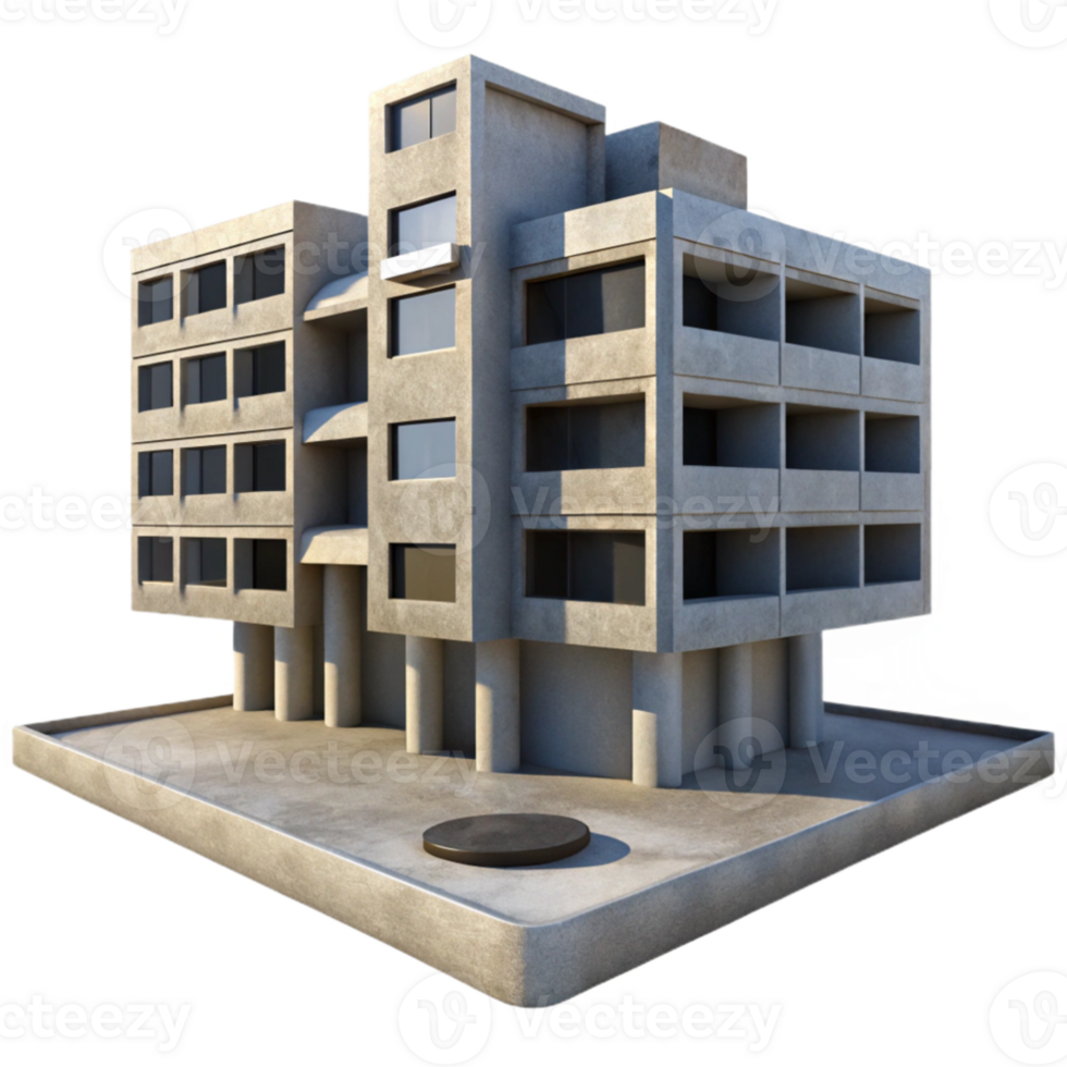 wonderful creative extraordinary abstract A single, brutalist concrete apartment complex, harsh midday sun, stark shadows, dystopian, photorealistic, professional authentic png