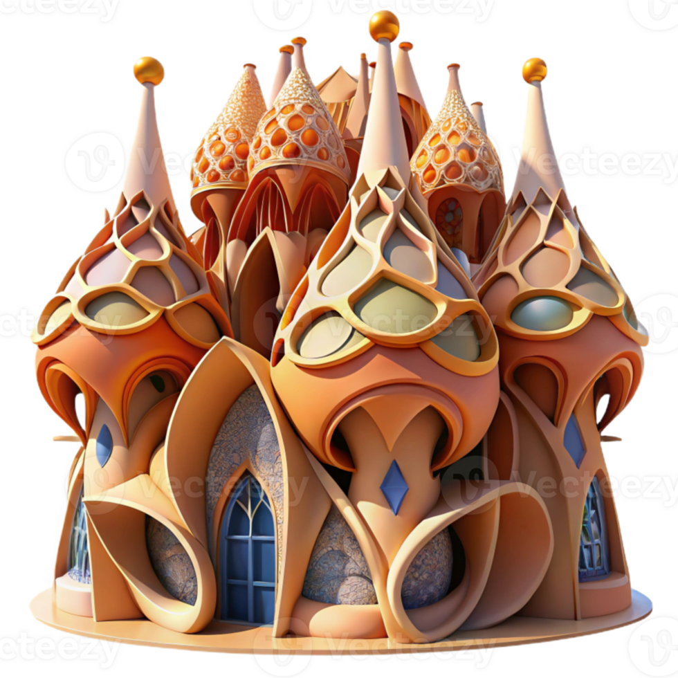 extraordinary classic beautiful contemporary Intricate Gaudi-inspired building, swirling organic forms, vibrant mosaics, warm diffused light, dreamlike, high quality exclusive png