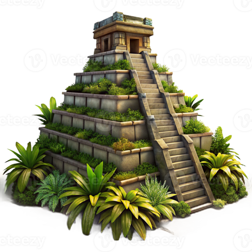 beautiful minimalist serene contemporary A colossal, ancient ziggurat overgrown with jungle vegetation, dramatic sunset lighting, mysterious, hyperrealistic, high resolution high resolution png