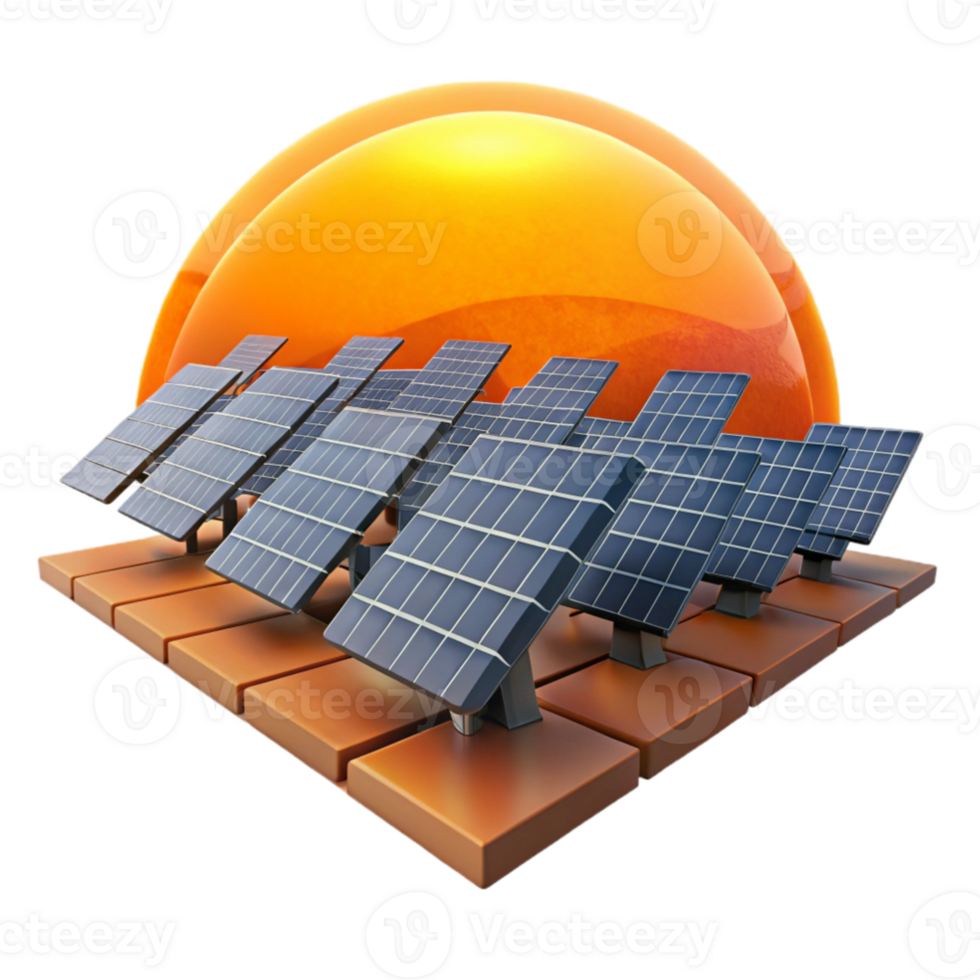 dramatic contemporary vibrant contemporary A field of solar panels stretching to the horizon, bathed in the warm orange light of sunrise, impressionist style exclusive original png