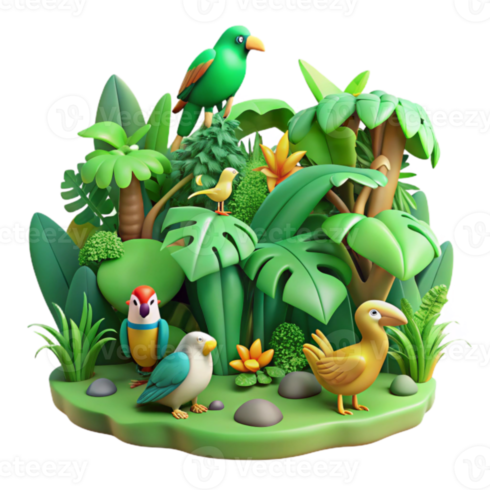 elegant abstract stunning minimalist A lush, vibrant green jungle teeming with colorful exotic birds and playful monkeys, dappled sunlight, art nouveau style premium exclusive png